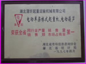 1997年全省起重機械設(shè)備銷量第一榮譽。